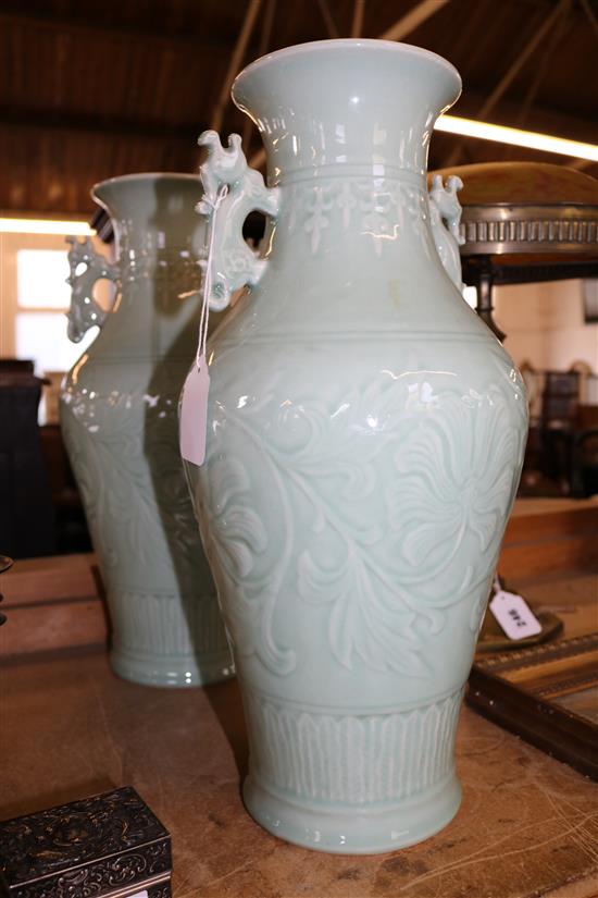 Pair of modern celadon glazed baluster vases